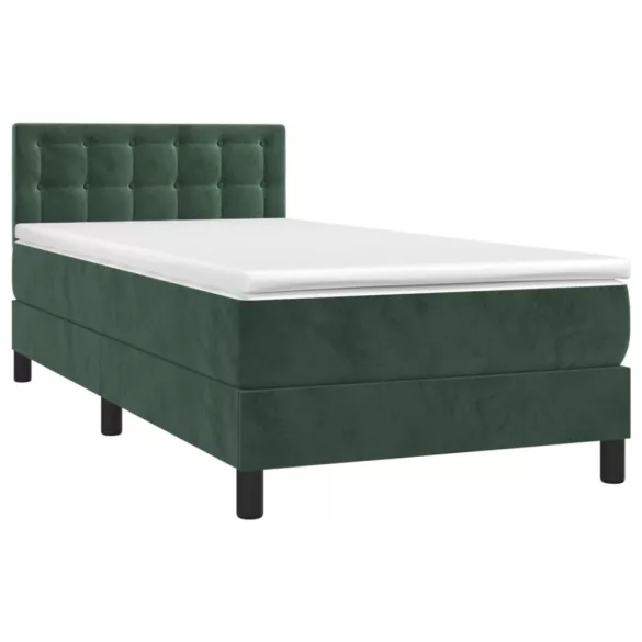 sötétzöld bársony rugós és LED-es ágy matraccal 80 x 200 cm