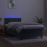 sötétzöld bársony rugós és LED-es ágy matraccal 80 x 200 cm