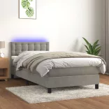 világosszürke bársony rugós és LED-es ágy matraccal 90x190 cm