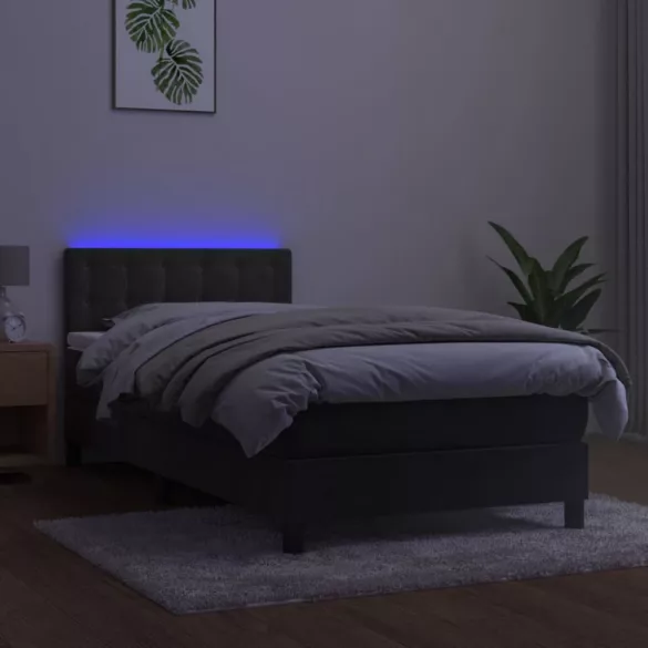 sötétszürke bársony rugós és LED-es ágy matraccal 90x190 cm