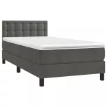sötétszürke bársony rugós és LED-es ágy matraccal 90x200 cm