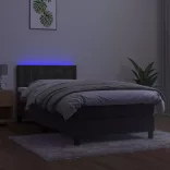 sötétszürke bársony rugós és LED-es ágy matraccal 90x200 cm