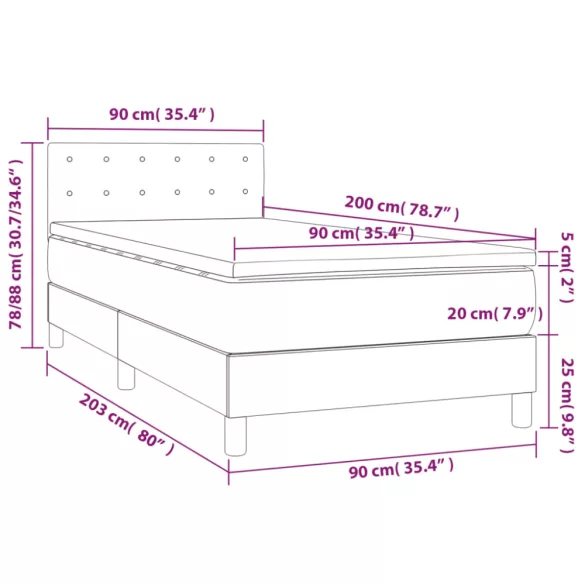 sötétzöld bársony rugós és LED-es ágy matraccal 90x200 cm