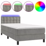 világosszürke bársony rugós és LED-es ágy matraccal 100x200 cm