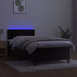 fekete bársony rugós és LED-es ágy matraccal 100x200 cm