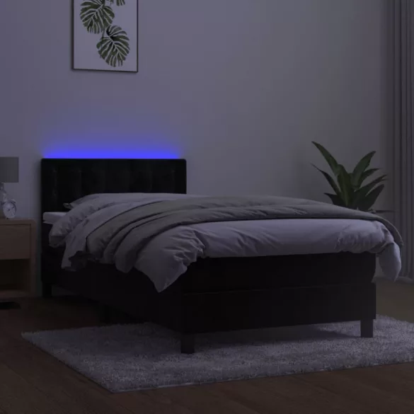 fekete bársony rugós és LED-es ágy matraccal 100x200 cm