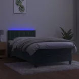 sötétzöld bársony rugós és LED-es ágy matraccal 100x200 cm