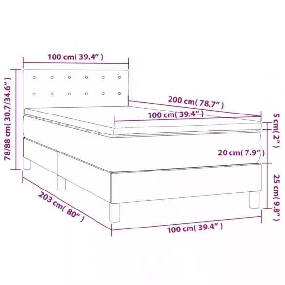 sötétzöld bársony rugós és LED-es ágy matraccal 100x200 cm