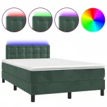 sötétzöld bársony rugós és LED-es ágy matraccal 120x200 cm