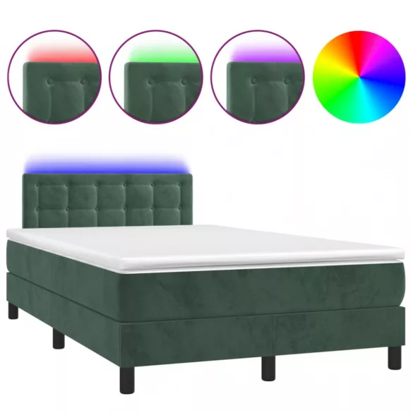 sötétzöld bársony rugós és LED-es ágy matraccal 120x200 cm