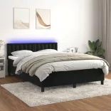 fekete bársony rugós és LED-es ágy matraccal 140x190 cm
