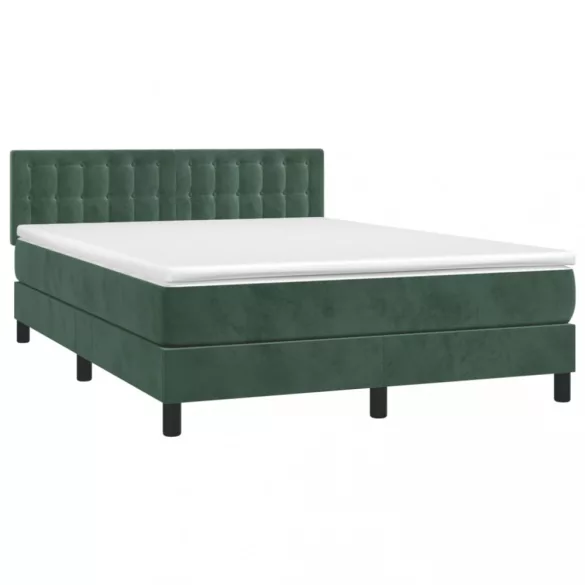 sötétzöld bársony rugós és LED-es ágy matraccal 140x190 cm