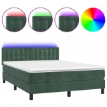 sötétzöld bársony rugós és LED-es ágy matraccal 140x200 cm