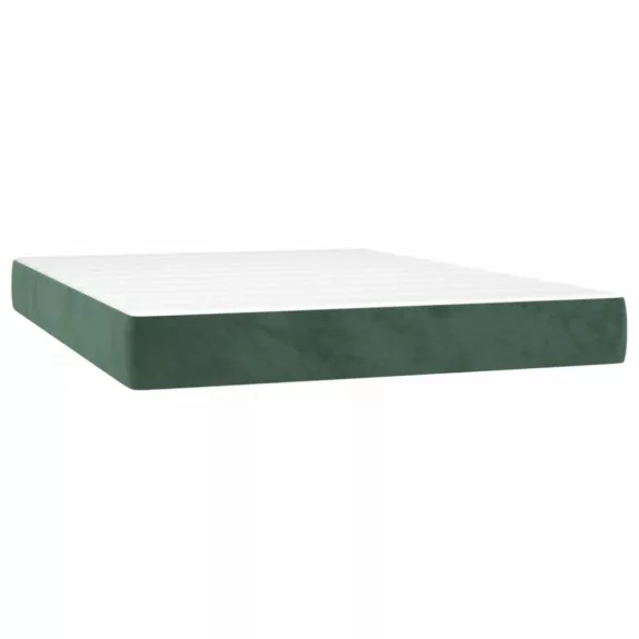 sötétzöld bársony rugós és LED-es ágy matraccal 140x200 cm