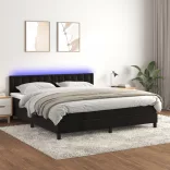 fekete bársony rugós és LED-es ágy matraccal 160x200 cm