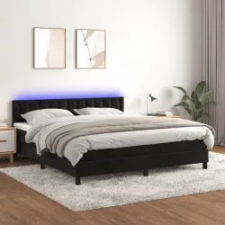 fekete bársony rugós és LED-es ágy matraccal 160x200 cm