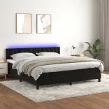 fekete bársony rugós és LED-es ágy matraccal 180x200 cm