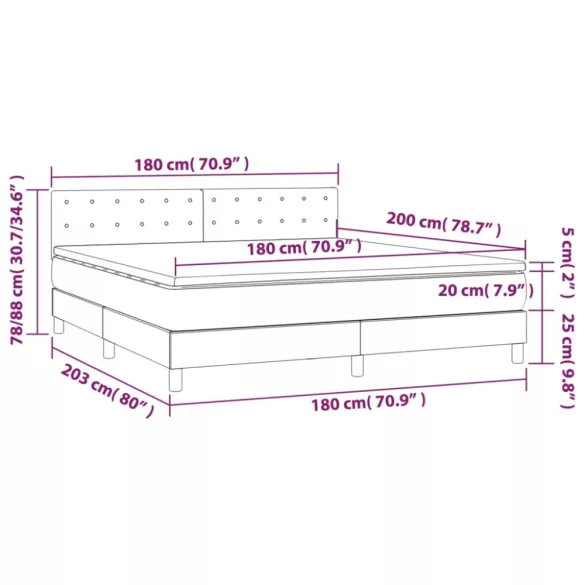 sötétzöld bársony rugós és LED-es ágy matraccal 180x200 cm
