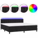 fekete bársony rugós és LED-es ágy matraccal 200x200 cm