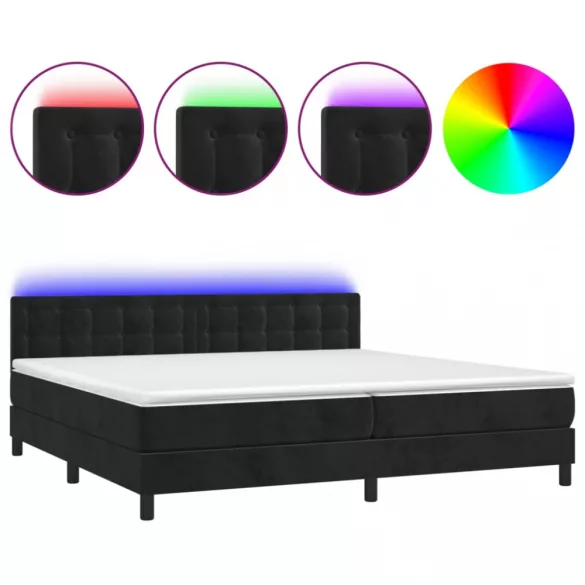 fekete bársony rugós és LED-es ágy matraccal 200x200 cm