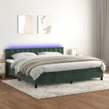 sötétzöld bársony rugós és LED-es ágy matraccal 200x200 cm