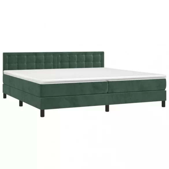 sötétzöld bársony rugós és LED-es ágy matraccal 200x200 cm