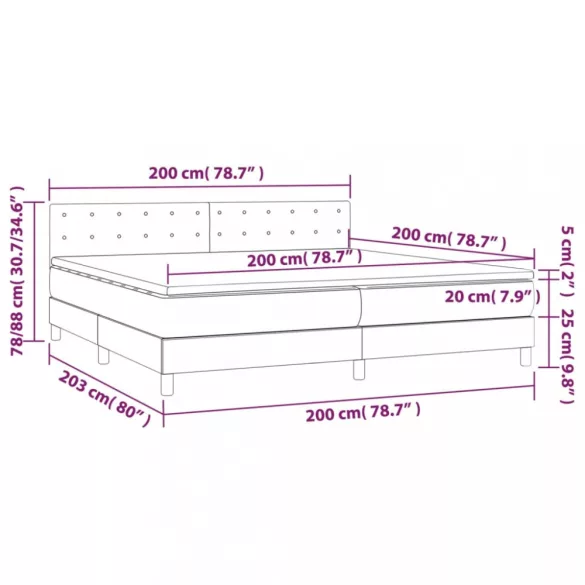 sötétzöld bársony rugós és LED-es ágy matraccal 200x200 cm