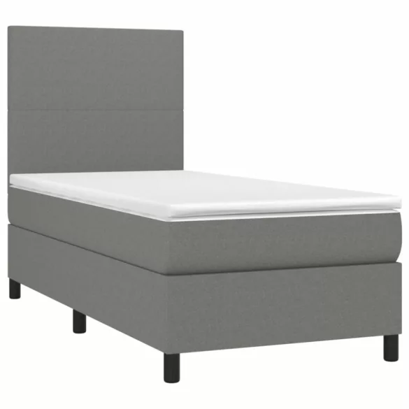 sötétszürke szövet rugós és LED-es ágy matraccal 90x190 cm
