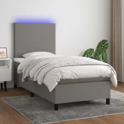   sötétszürke szövet rugós és LED-es ágy matraccal 90x200 cm