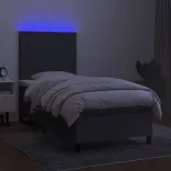 sötétszürke szövet rugós és LED-es ágy matraccal 90x200 cm