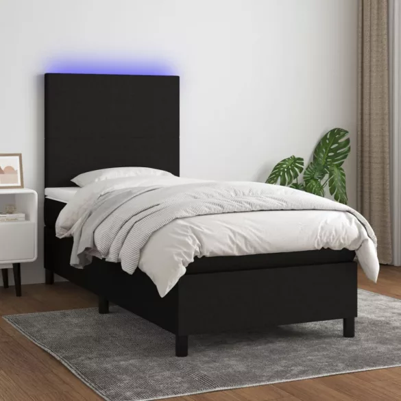 fekete szövet rugós és LED-es ágy matraccal 90x200 cm