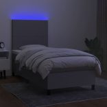 világosszürke szövet rugós és LED-es ágy matraccal 100x200 cm