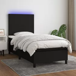 fekete szövet rugós és LED-es ágy matraccal 100x200 cm