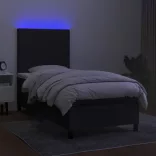 fekete szövet rugós és LED-es ágy matraccal 100x200 cm