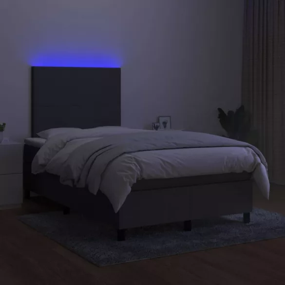 sötétszürke szövet rugós és LED-es ágy matraccal 120 x 200 cm