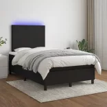fekete szövet rugós és LED-es ágy matraccal 120 x 200 cm
