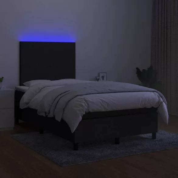 fekete szövet rugós és LED-es ágy matraccal 120 x 200 cm