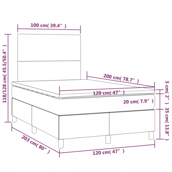 fekete szövet rugós és LED-es ágy matraccal 120 x 200 cm