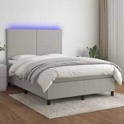   sötétszürke szövet rugós és LED-es ágy matraccal 140x190 cm