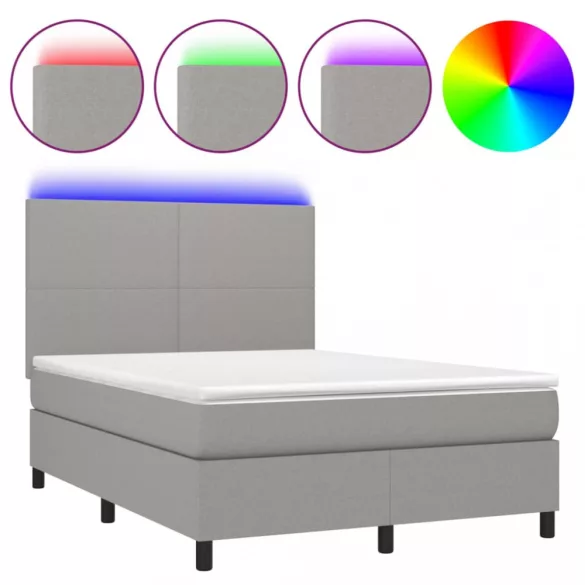 sötétszürke szövet rugós és LED-es ágy matraccal 140x190 cm