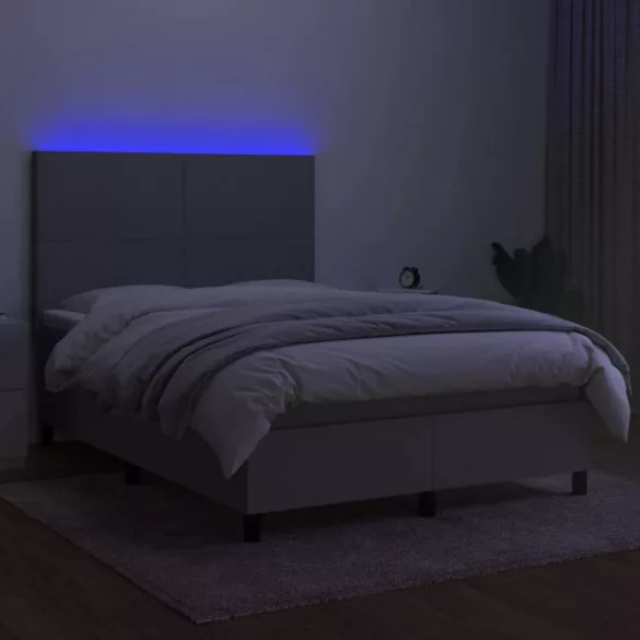 sötétszürke szövet rugós és LED-es ágy matraccal 140x190 cm