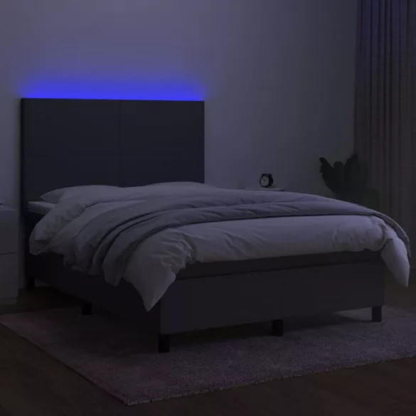 sötétszürke szövet rugós és LED-es ágy matraccal 140x190 cm