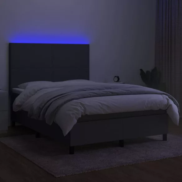 sötétszürke szövet rugós és LED-es ágy matraccal 140x200 cm