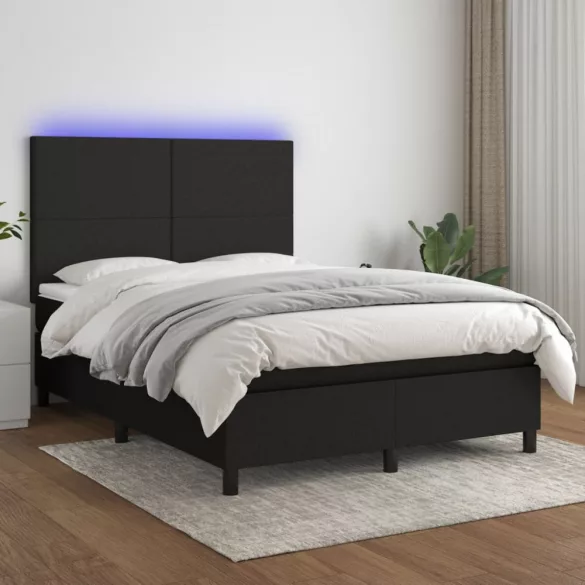 fekete szövet rugós és LED-es ágy matraccal 140x200 cm