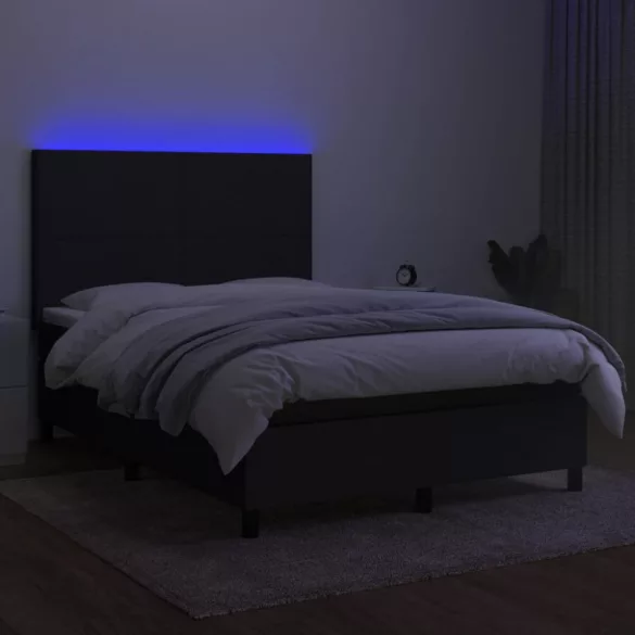 fekete szövet rugós és LED-es ágy matraccal 140x200 cm