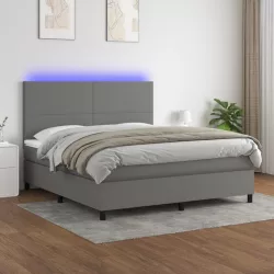   sötétszürke szövet rugós és LED-es ágy matraccal 160x200 cm