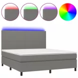 sötétszürke szövet rugós és LED-es ágy matraccal 160x200 cm