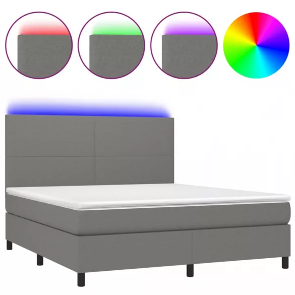 sötétszürke szövet rugós és LED-es ágy matraccal 160x200 cm