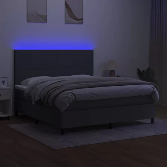 sötétszürke szövet rugós és LED-es ágy matraccal 160x200 cm