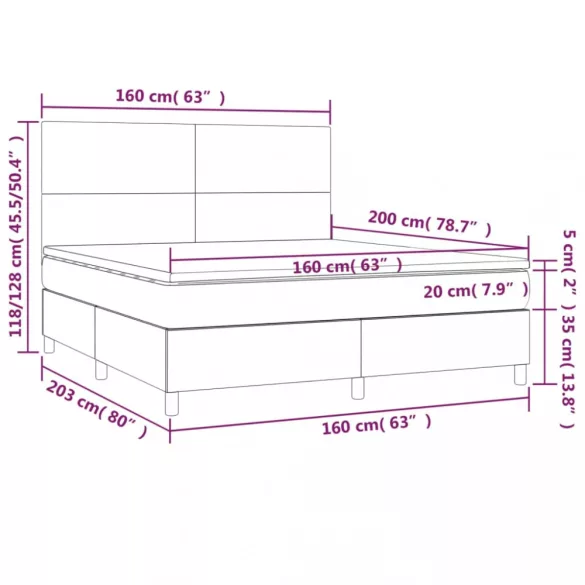 sötétszürke szövet rugós és LED-es ágy matraccal 160x200 cm